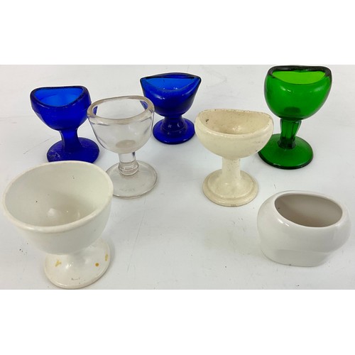 230 - BLUE, GREEN, CLEAR GLASS AND CERAMIC EYE BATHS (7)