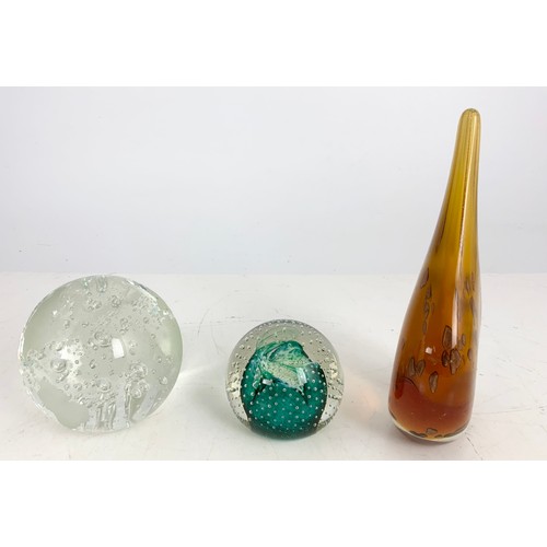 225 - CAITHNESS PAPER WEIGHT, ONE OTHER AND A PIECE OF ART GLASS