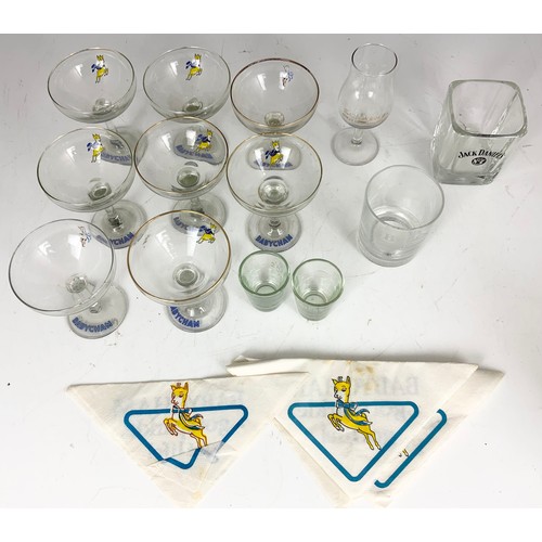 239 - BABYCHAM GLASSES , NAMED GLASS ETC