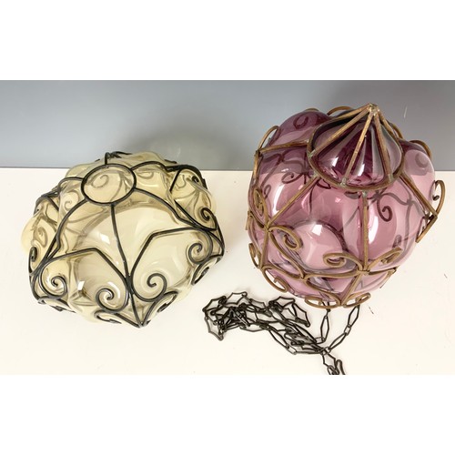 266 - 2 CAGED GLASS LANTERNS