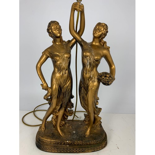 258 - TABLE LAMP WITH TWO  CLASSICAL MAIDENS FIGURES PLASTER, RESIN