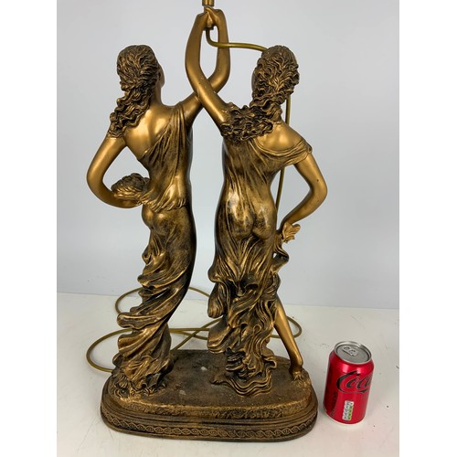 258 - TABLE LAMP WITH TWO  CLASSICAL MAIDENS FIGURES PLASTER, RESIN