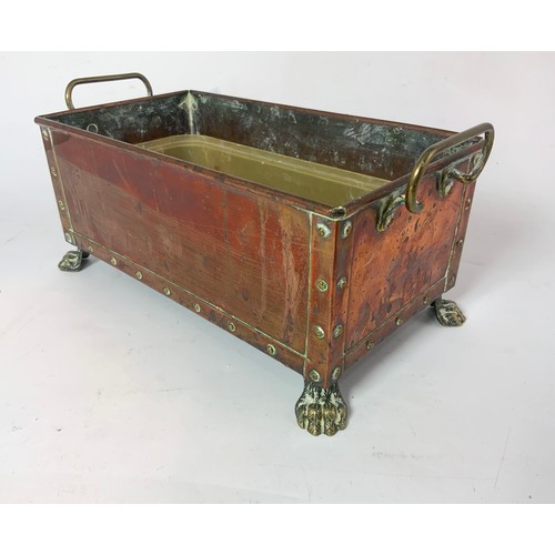 295 - RECTANGULAR COPPER PLANTER ON LIONS PAW FEET WIDTH 29cm