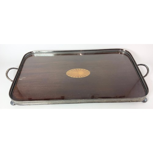 304 - RECTANGULAR GALLERIED TRAY TOGETHER WITH AN OVAL PEWTER TRAY