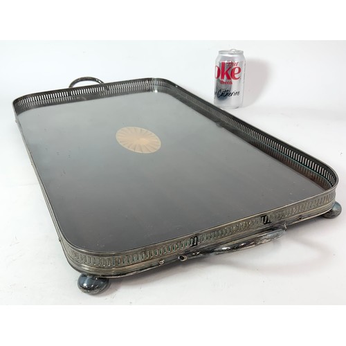 304 - RECTANGULAR GALLERIED TRAY TOGETHER WITH AN OVAL PEWTER TRAY