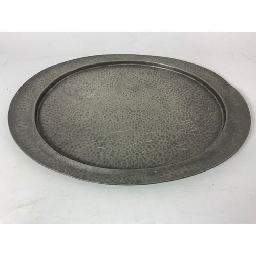 304 - RECTANGULAR GALLERIED TRAY TOGETHER WITH AN OVAL PEWTER TRAY