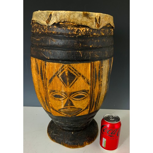 369 - TRIBAL ART CARVED DRUM 42.5cm TALL