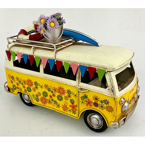 374 - MODERN TIN PLATE MODEL OF A VOLKSWAGEN (VW) CAMPER/SURF BUS. Approx. 33 x 12 x 16cm