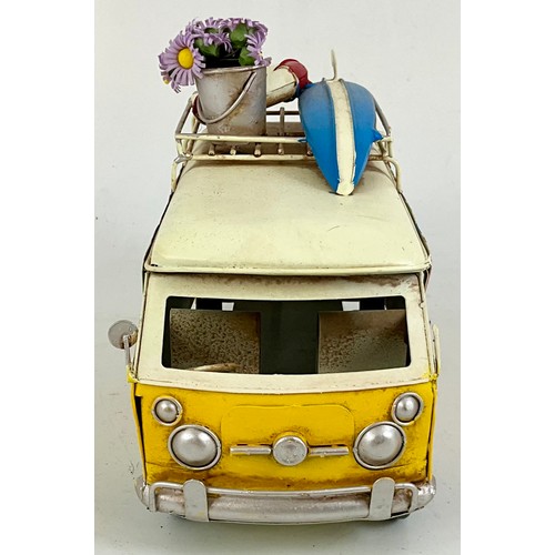 374 - MODERN TIN PLATE MODEL OF A VOLKSWAGEN (VW) CAMPER/SURF BUS. Approx. 33 x 12 x 16cm