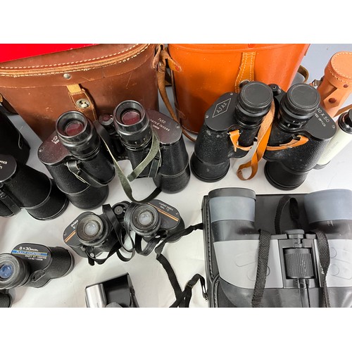 388 - MISC. BINOCULARS ETC. INC. 7 X 50 MADE IN USSR WITH LENS FILTERS, NIKON 7 X 20 SPORTS BINOCULARS, CO... 