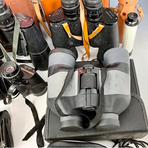 388 - MISC. BINOCULARS ETC. INC. 7 X 50 MADE IN USSR WITH LENS FILTERS, NIKON 7 X 20 SPORTS BINOCULARS, CO... 