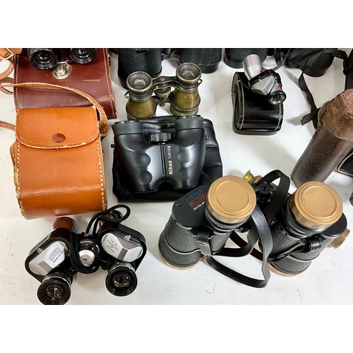 388 - MISC. BINOCULARS ETC. INC. 7 X 50 MADE IN USSR WITH LENS FILTERS, NIKON 7 X 20 SPORTS BINOCULARS, CO... 