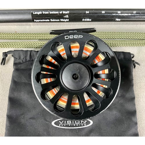 411 - SALMON FISHING EQUIPMENT INC. HARDY JET SINTRIX 14' DOUBLE HAND ROD, VISION FLY FISHING SALMON REEL ... 