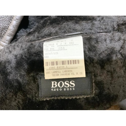 457 - HUGO BOSS MENS 3/4 LENGTH LAMBSKIN LEATHER SHEARLING LINED COAT -  EU 54/UK 38 XXL