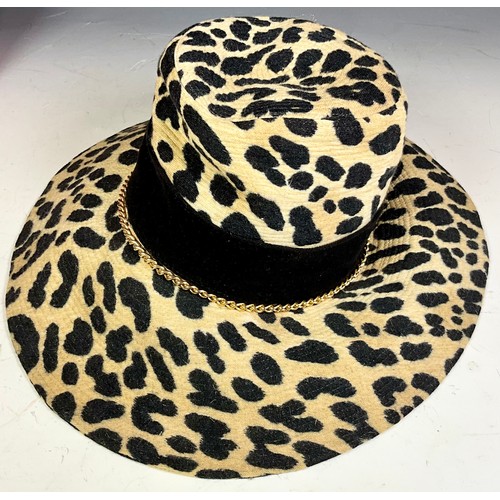 449 - COLLECTION OF 4 VINTAGE HATS INCLUDING ATELIER LUCAS LEOPARD PRINT HAT, PHILIP SOMERVILLE BROWN FUR ... 