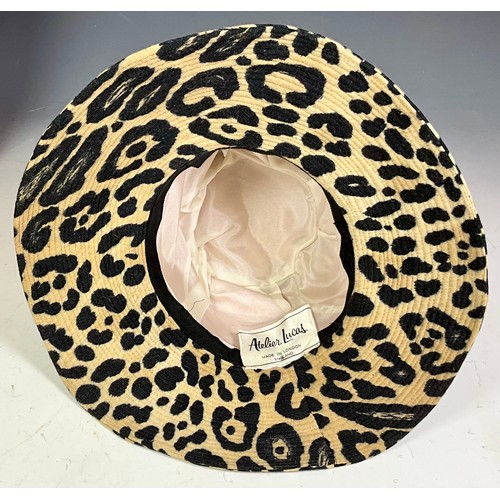 449 - COLLECTION OF 4 VINTAGE HATS INCLUDING ATELIER LUCAS LEOPARD PRINT HAT, PHILIP SOMERVILLE BROWN FUR ... 