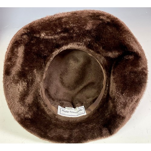 449 - COLLECTION OF 4 VINTAGE HATS INCLUDING ATELIER LUCAS LEOPARD PRINT HAT, PHILIP SOMERVILLE BROWN FUR ... 