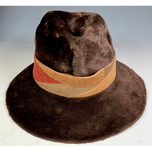 449 - COLLECTION OF 4 VINTAGE HATS INCLUDING ATELIER LUCAS LEOPARD PRINT HAT, PHILIP SOMERVILLE BROWN FUR ... 