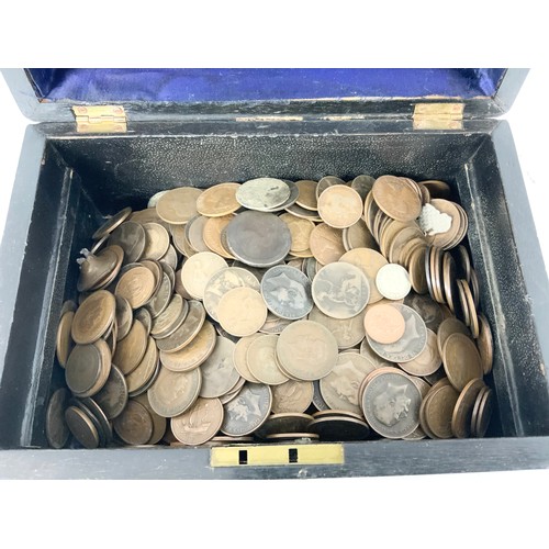 92 - INLAID BOX AND COIN CONTENTS