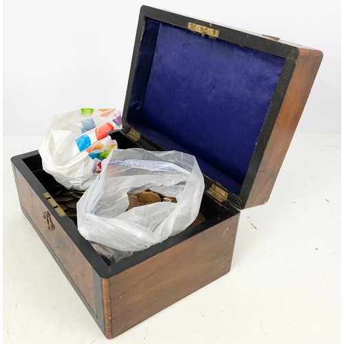 92 - INLAID BOX AND COIN CONTENTS