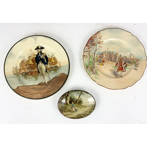 184 - TWO ROYAL DOULTON SERIES WARE PLATES, ADMIRAL LORD NELSON AND ONE OTHER TOGETHER WITH A DOULTON LAMB... 