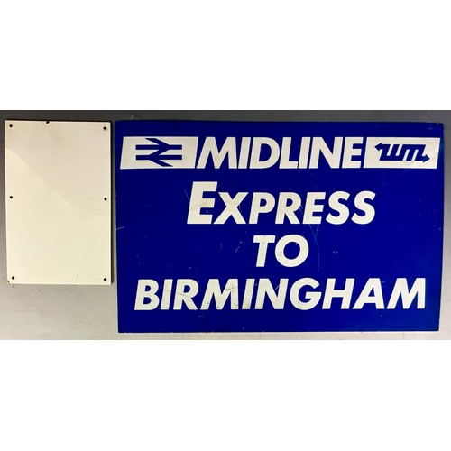 271 - RAILWAY INTEREST, A PLASTIC DESTINATION BOARD MIDLINE EXPRESS TO BIRMINGHAM / EXPRESS FROM BIRMINGHA... 