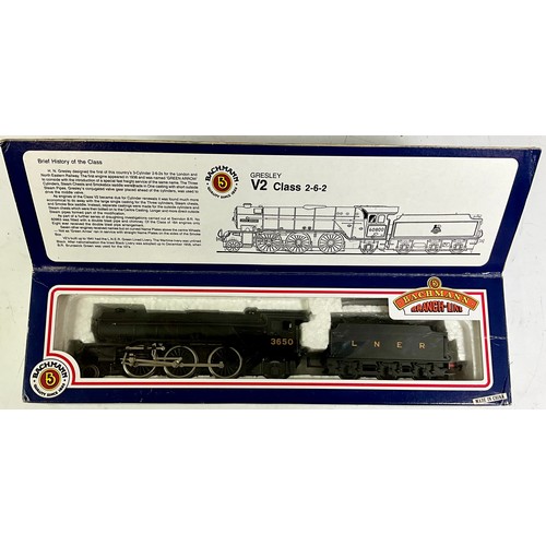 343 - BACHMANN TWO BOXED MODELS, 31-556 V2 LNER WARTIME BLACK 3650, & 31-200 REBUILT PATRIOT 45528