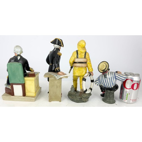 153 - 4 ROYAL DOULTON FIGURINES CAPTAIN COOK HN2889, THE CAPTAIN HN 2260, THE LIFEBOAT MAN HN2764 &  JOLLY... 