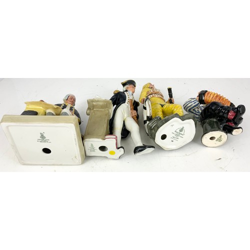 153 - 4 ROYAL DOULTON FIGURINES CAPTAIN COOK HN2889, THE CAPTAIN HN 2260, THE LIFEBOAT MAN HN2764 &  JOLLY... 