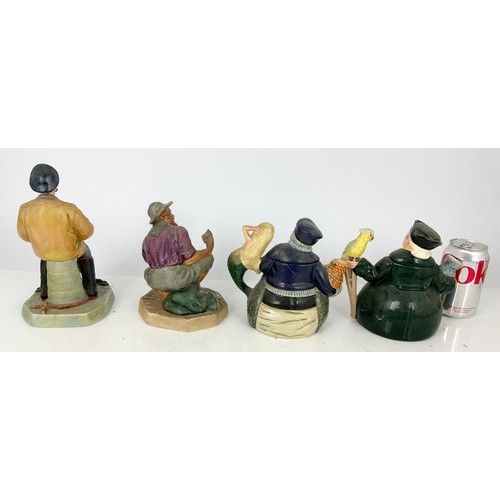 156 - ROYAL DOULTON FIGURINES THE SEAFARER HN2455 &  BEACHCOMBER HN2487 WITH TWO ROYAL DOULTON CHARACTER T... 