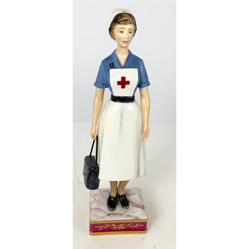 164 - RARE ROYAL WORCESTER BRITISH RED CROSS V.A.D MEMBER FIGURINE WITH BOX & FRAMED COA