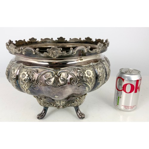 281 - GOOD QUALITY SILVER PLATED LARGE 42cm TRAY TOGETHER WITH A SIMILAR SILVER PLATED JARDINIERE, LARGE B... 