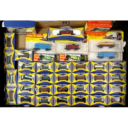 397 - LONE STAR TREBLE-0-LECTRIC, THREE TRAYS OF LONE STAR MODEL RAILWAY, TRAY OF 29 CARD & PLASTIC BUBBLE... 