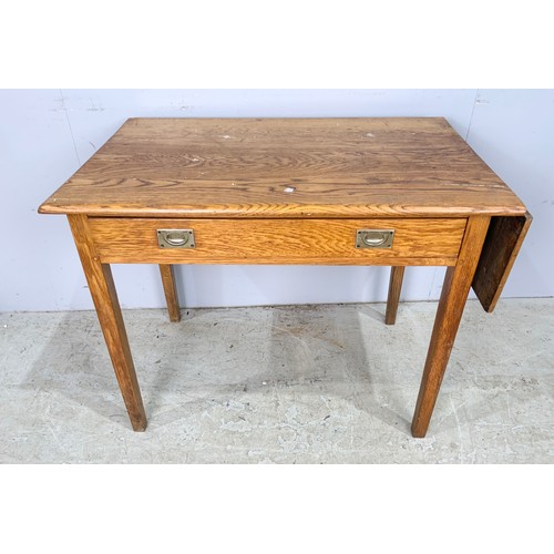 702 - OAK WORKING TABLE  / SEWING DESK WITH LONG DRAWER AND 1 DROP LEAF 114cm x 60cm EXTENDED