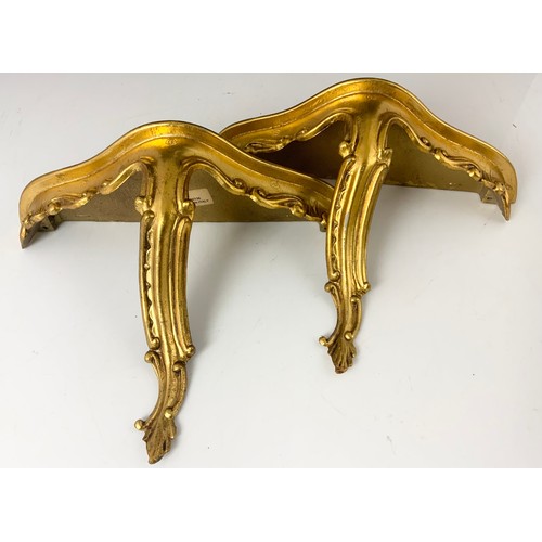 324 - 2 GILT WOODEN WALL BRACKETS MADE IN ITALY WITH A GILT BRACKET