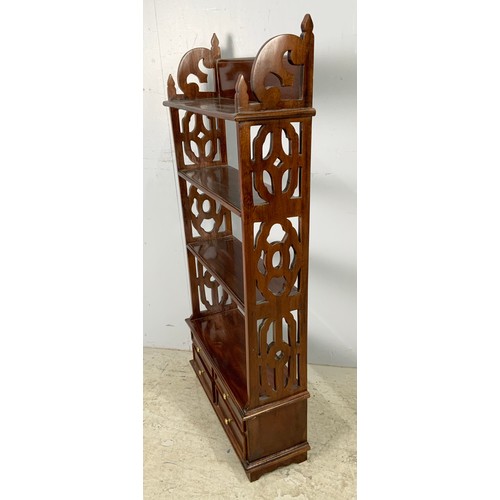 689 - SET OF WALL SHELVES WITH FRETWORK SIDES WIDTH 53cm , 111cm TALL