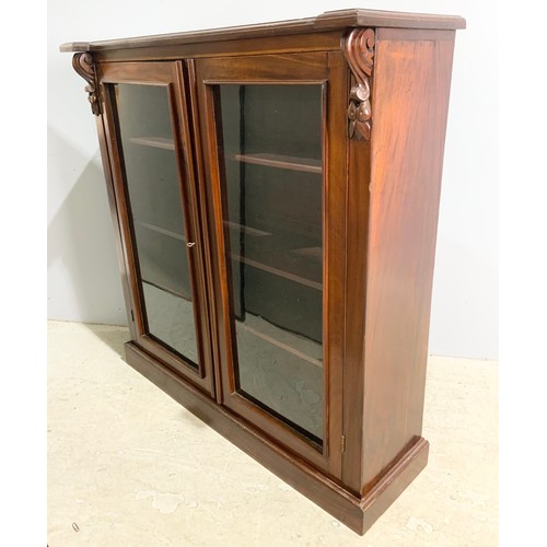 608 - MAHOGANY GLAZED BOOKCASE WITH ADJUSTABLE SHELVES  WIDTH 110cm