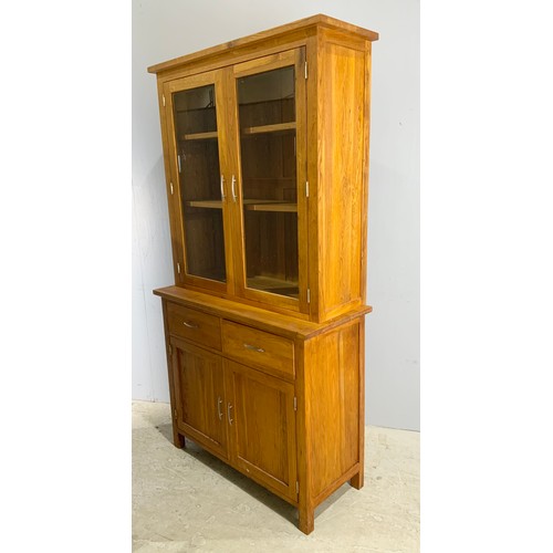 634 - OAK DRESSER WITH GLAZED CABINET WIDTH 100cm, 191cm TALL