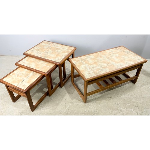 604 - NEST OF 3 AND A COFFEE TILED TOP TABLES, LATE CENTURY