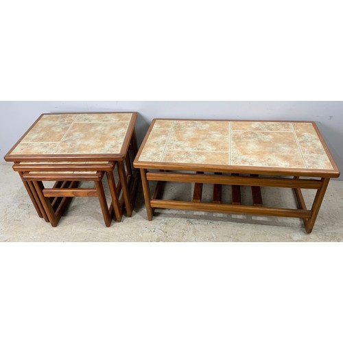 604 - NEST OF 3 AND A COFFEE TILED TOP TABLES, LATE CENTURY