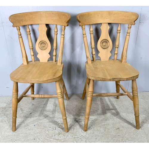 615 - ROUND TOP PINE PEDESTAL TABLE 76cm DIAMETER AND TWO CHAIRS