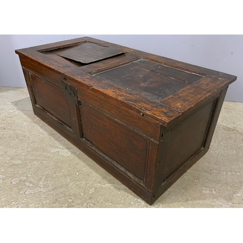 600 - ANTIQUE PANELLED COFFER  AF WIDTH 116.5cm