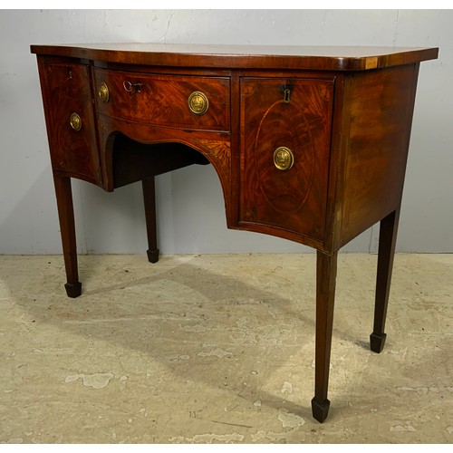 679 - GEORGIAN MAHOGANY SERPENTINE FRONT INLAID SIDEBOARD WITH DOUBLE CELLARETTE WIDTH 107cm