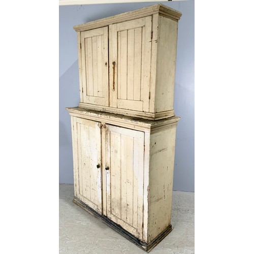 586 - LARGE PAINTED PINE HOUSE KEEPERS DOUBLE CUPBOARD WIDTH 127cm, 214cm TALL