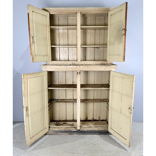 586 - LARGE PAINTED PINE HOUSE KEEPERS DOUBLE CUPBOARD WIDTH 127cm, 214cm TALL