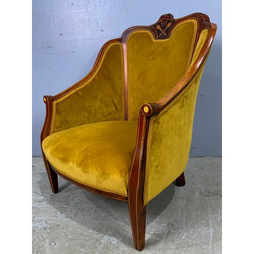 723 - YELLOW UPHOLSTERED INLAID SHOW FRAME CHAIR