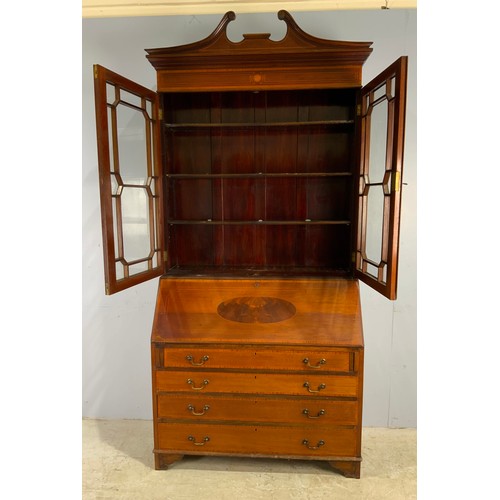 654 - INLAID MAHOGANY BUREAU BOOKCASE