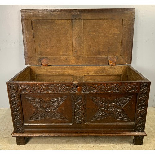 672 - CARVED OAK COFFER / BLANKET CHEST WIDTH 108cm