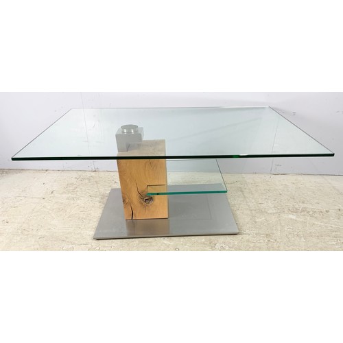 650 - VANJACOB ALBERO GLASS, OAK & BRUSHED STEEL COFFEE 115cm x75cm