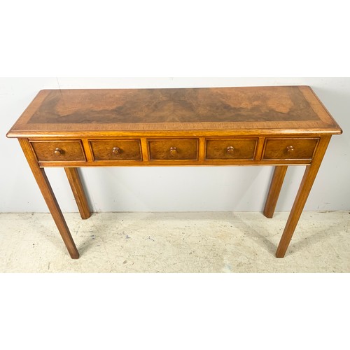 605 - BURR WALNUT FIVE DRAWER CONSOLE TABLE WIDTH 107cm